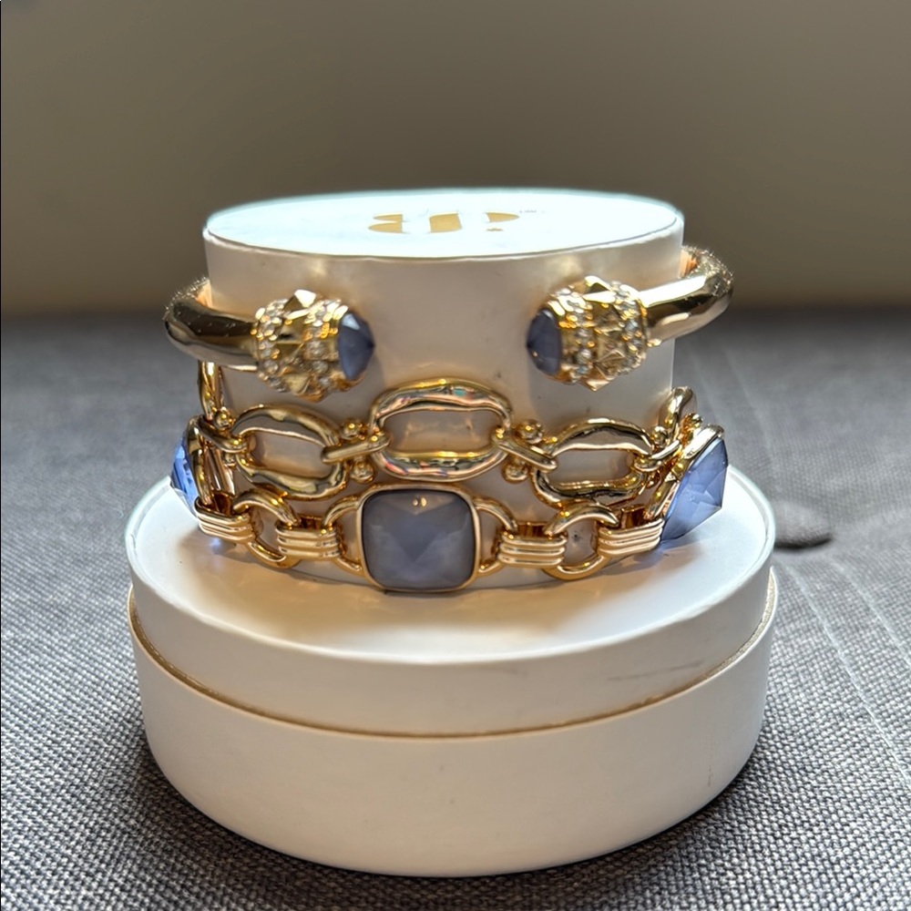 Gold and Blue Gemstone Bracelet Set